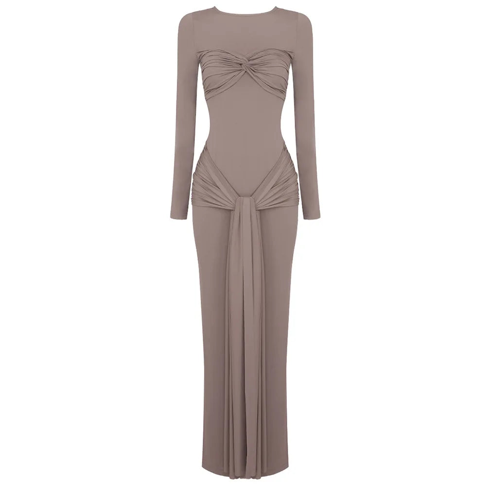O-neck Long Sleeve Robe Maxi Dress Mssaz Desses