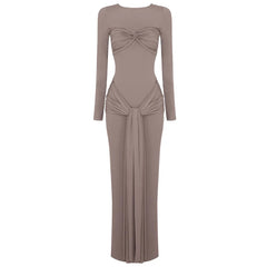 O-neck Long Sleeve Robe Maxi Dress Mssaz Desses