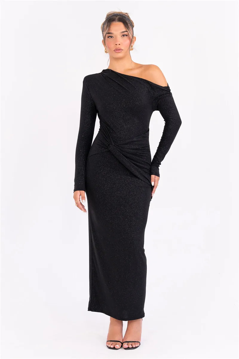 Long Sleeve Inclined Shoulder Maxi Dress Mssaz Desses