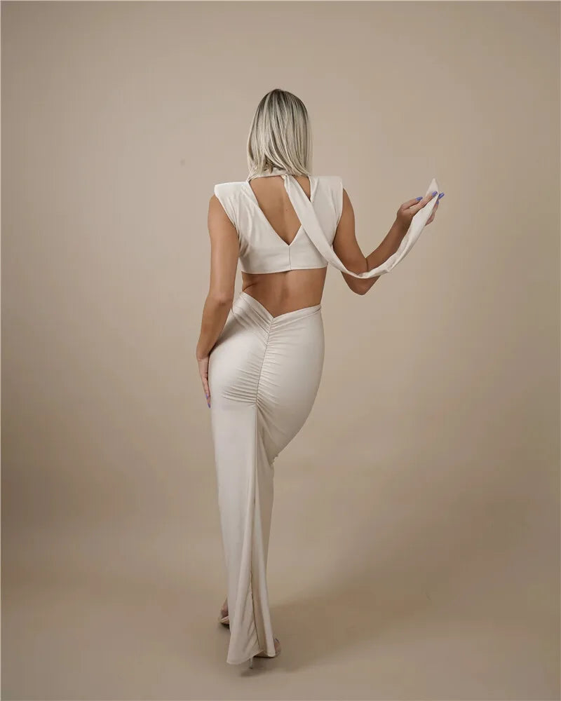 Hollow Out Turtleneck Solid Maxi Dress Mssaz Desses