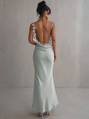 Floral Draped Open Back Spaghetti Strap Maxi Dress Mssaz Desses