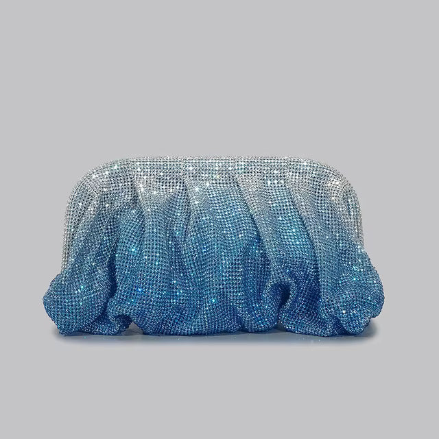 Shinny Ruched Rhinestone Designer Gradient Hearts Pattern Clucth Bag Mssza