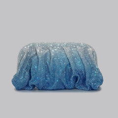 Shinny Ruched Rhinestone Designer Gradient Hearts Pattern Clucth Bag Mssza