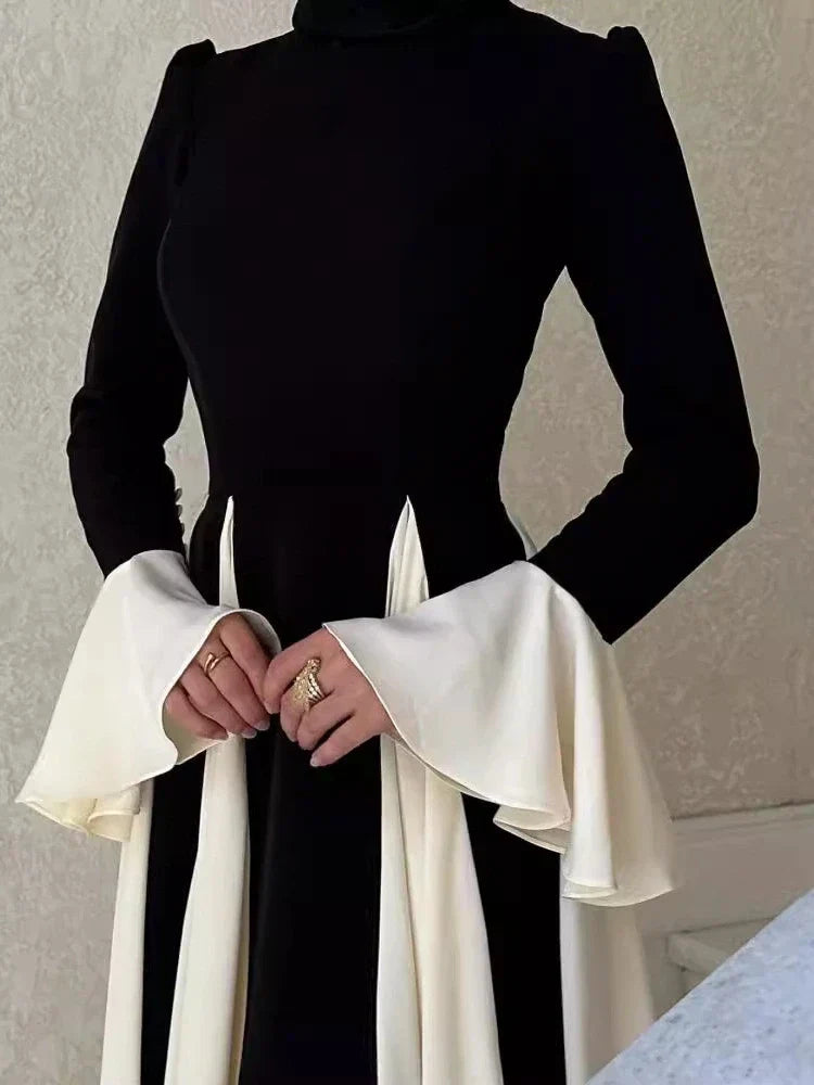 Patchwork White Black Contrast Color Dress Mssaz Desses