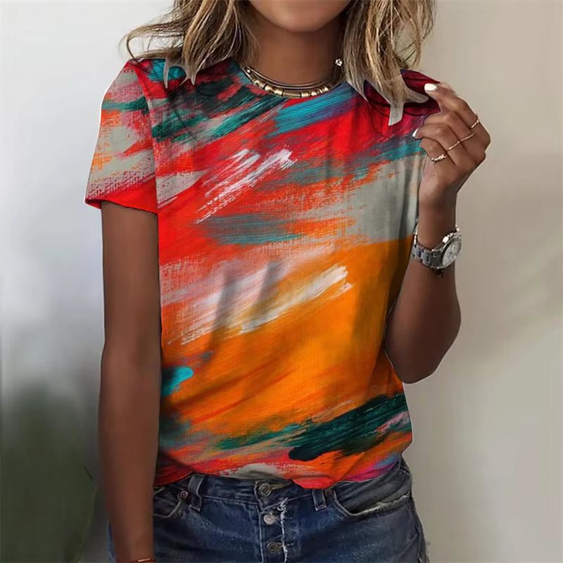 Fashionable and Playful Colorful Scales Print Casual T Shirt Mssza