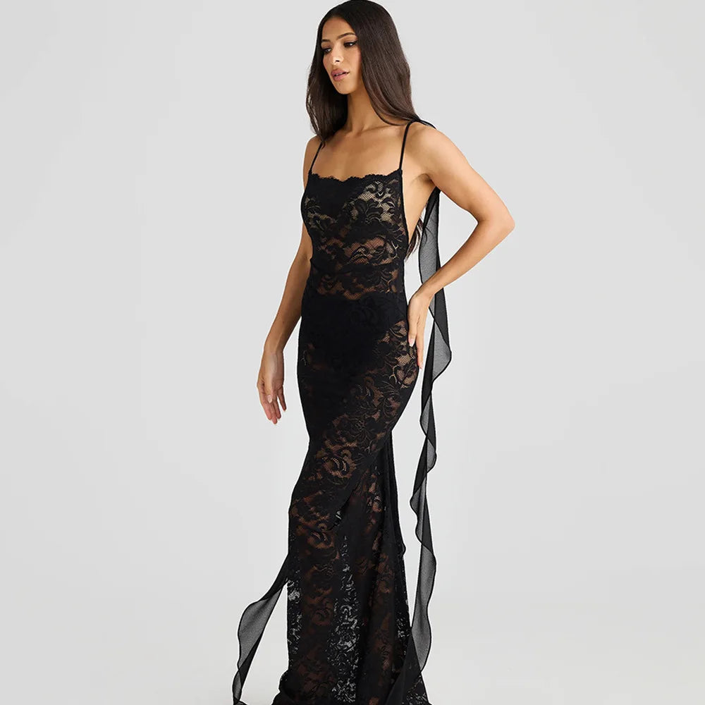 Lace Patchwork Backless Trailing Long Dress Mssaz Desses