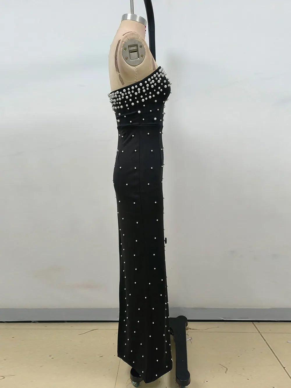 Pearl Design Bandage Strapless Long Dress Mssaz Desses