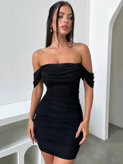 Off the Shoulder Short Sleeve Mini Dress Mssaz Desses
