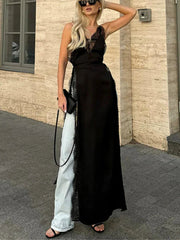 Lace Satin Patchwork High Split Maxi Dress Mssaz Desses