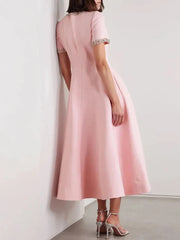 Diamond Edge Bowknot Short Sleeve Midi Dress Mssaz Desses