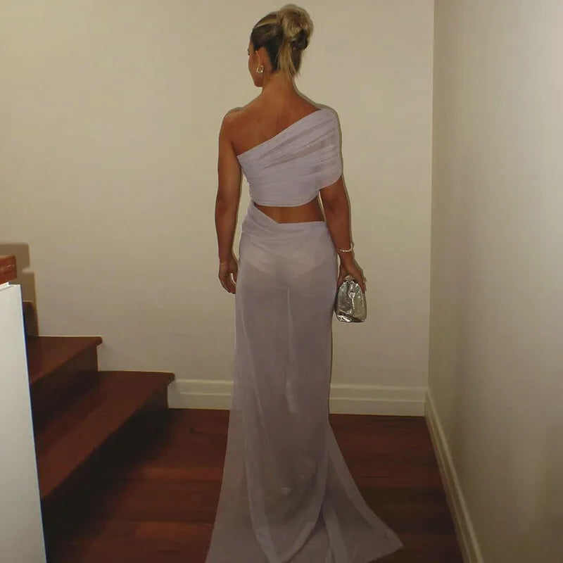 Mesh Backless One-Shoulder Long Dress Mssaz Desses