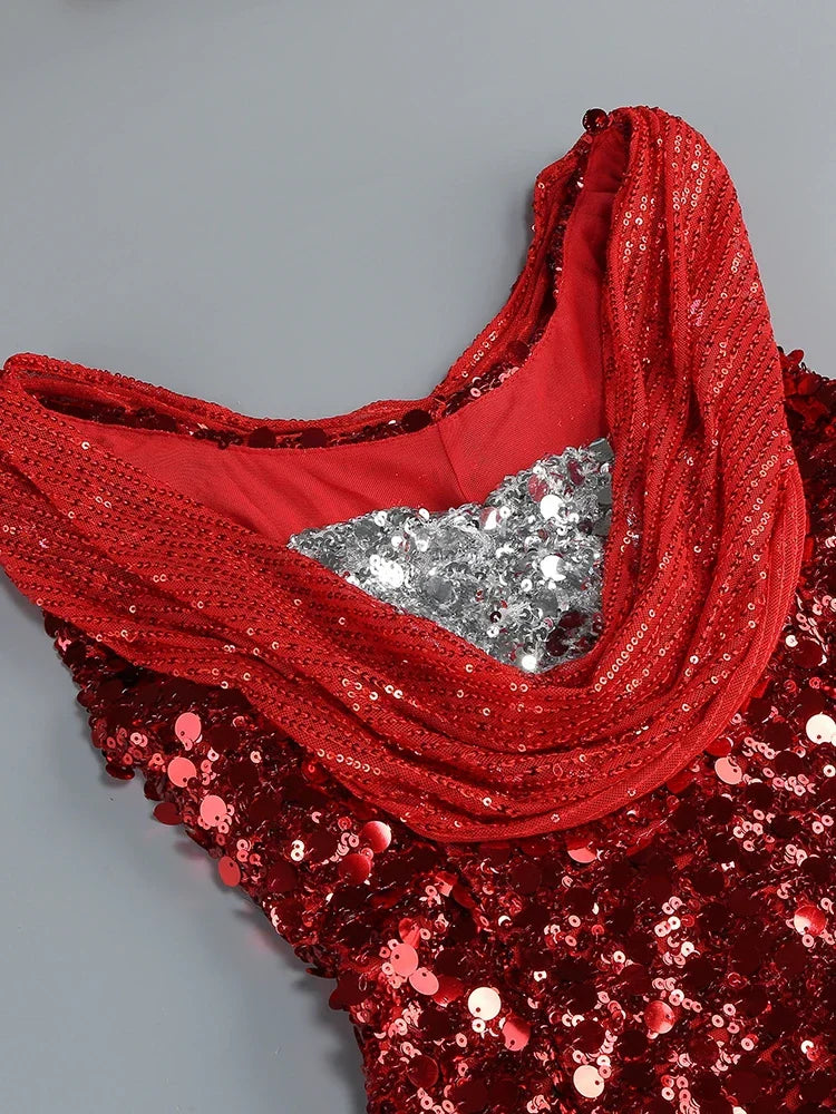 Swinging Neck Sequins Red Long Dress Mssaz Desses