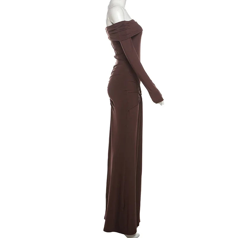 Pleated Patchwork Solid Off-Shoulder Dress Mssaz Desses
