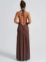 Open Back Solid Thigh High Split Long Dress Mssaz Desses