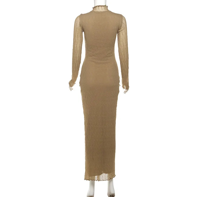 Long Sleeve Drape Turtleneck Maxi Dress Mssaz Desses