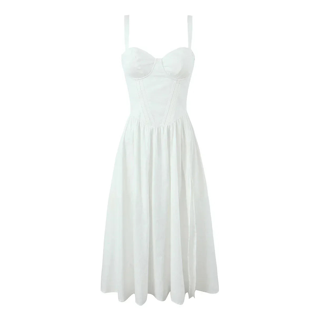 Wire Corset Style Low Waist White Midi Dress Mssaz Desses