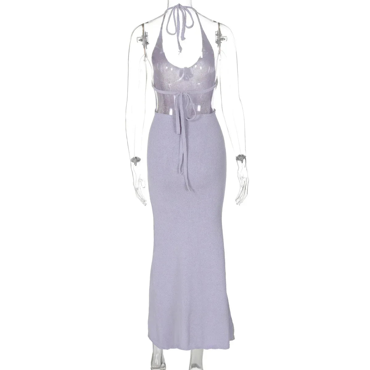 Floral Knit Hollow Out Lace-Up Maxi Dress Mssaz Desses