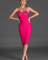 Rose Red Diamond One Shoulder Midi Dress Mssaz Desses