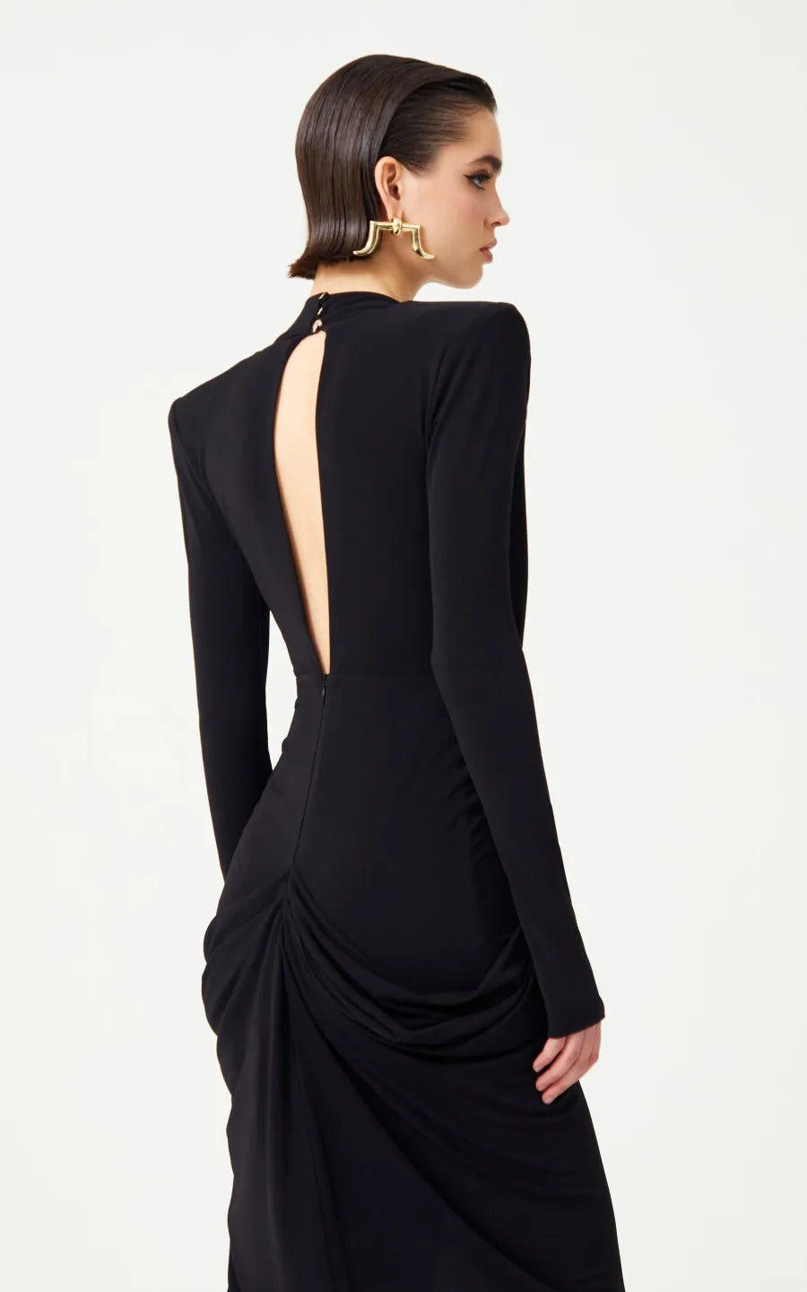 Deep V Neck Long Sleeves Black Maxi Dress Party Gown Mssaz Desses