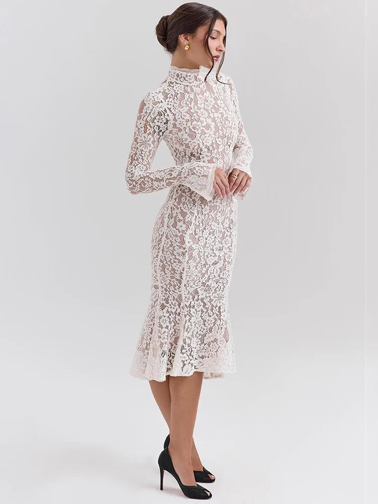 Lace Half High Neck Fishtail Dress Mssaz Desses