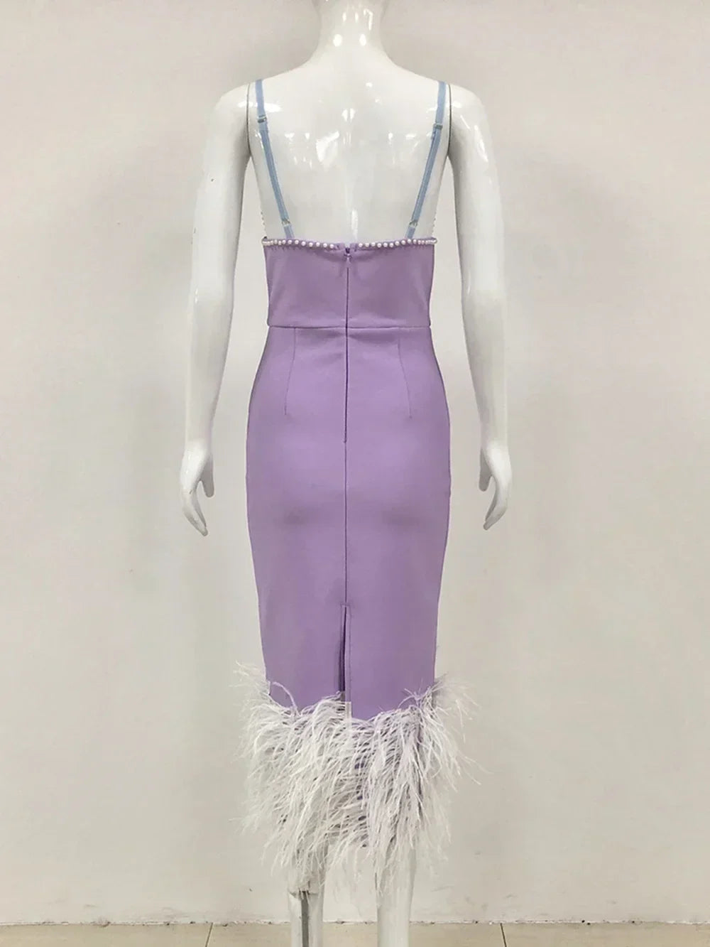 Feather & Bead Cocktail Spaghetti Strap Party Dress Mssaz Desses