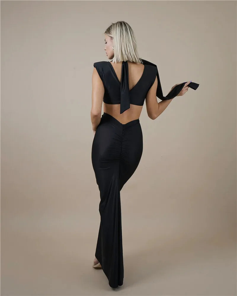 Hollow Out Turtleneck Solid Maxi Dress Mssaz Desses