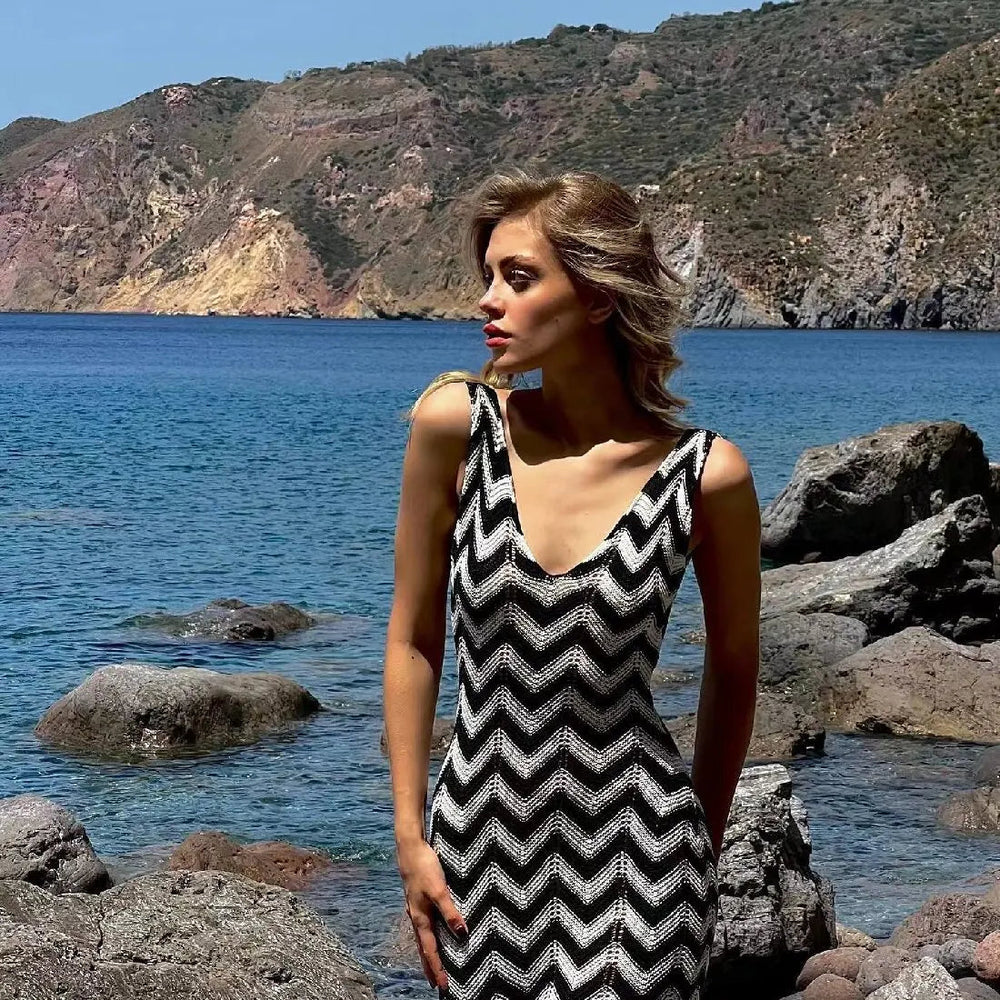 Striped Knit Contrast Dress Mssaz Desses