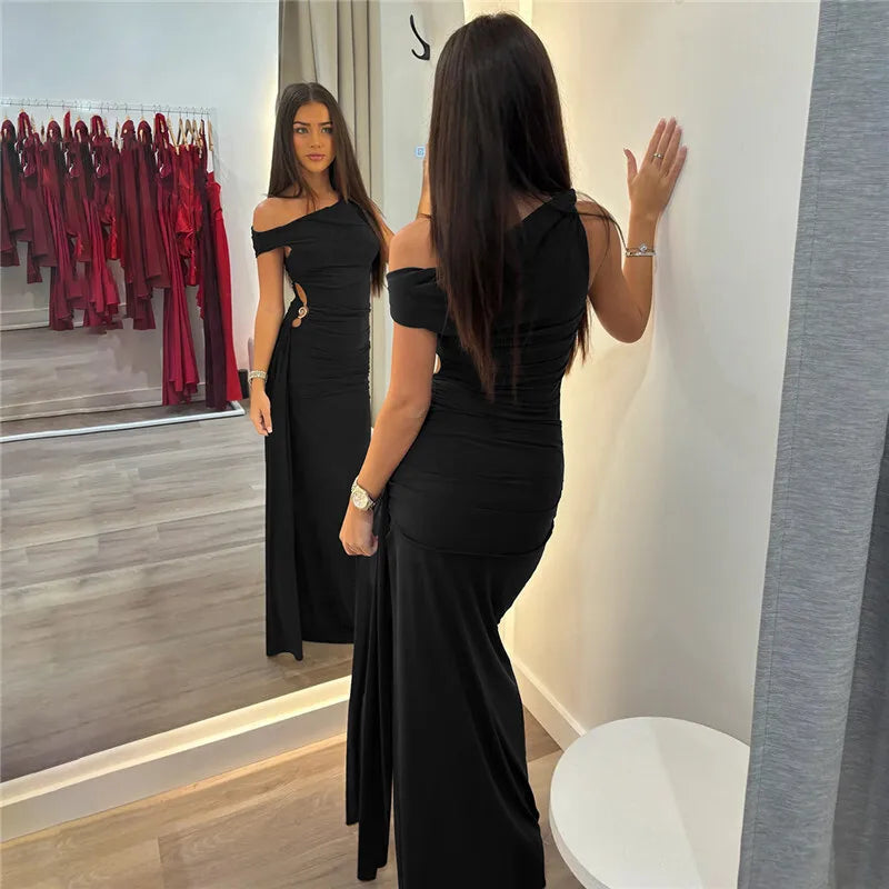 Oblique Shoulder Backless Maxi Dress Mssaz Desses