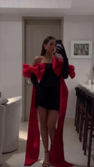 Black Tube Mini Dress With Large Red Bow Detachable Sleeves Mssaz Desses
