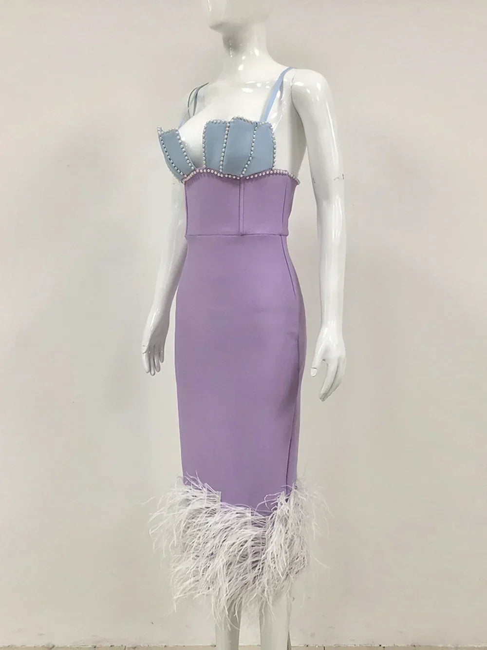 Feather & Bead Cocktail Spaghetti Strap Party Dress Mssaz Desses