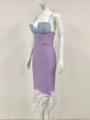 Feather & Bead Cocktail Spaghetti Strap Party Dress Mssaz Desses