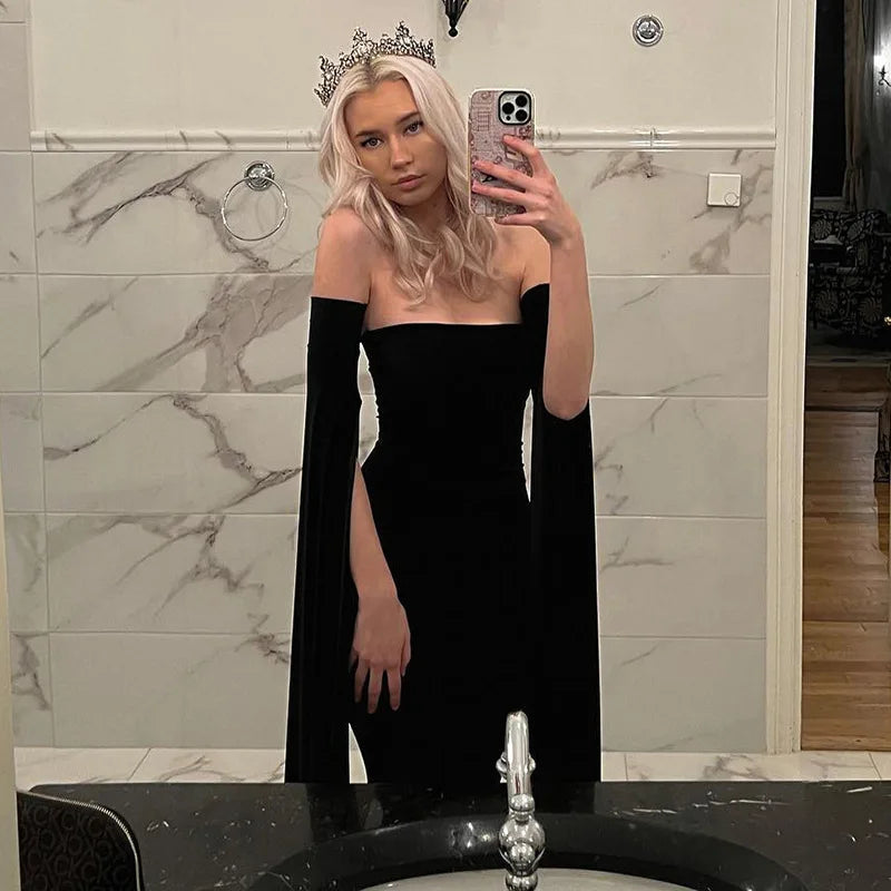 Strapless Extra-long Flare Sleeves Dress Mssaz Desses