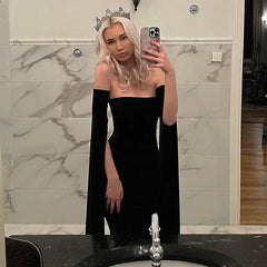 Strapless Extra-long Flare Sleeves Dress Mssaz Desses