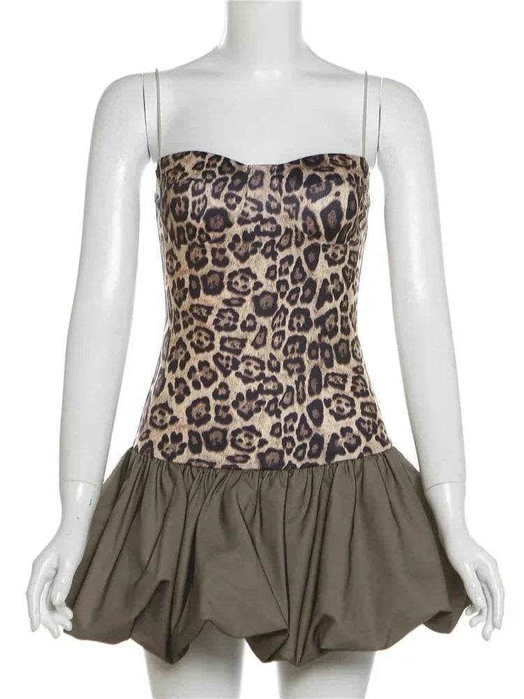 Leopard Print Patchwork Mini Dress Mssaz Desses