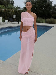 Mesh Backless One-Shoulder Long Dress Mssaz Desses
