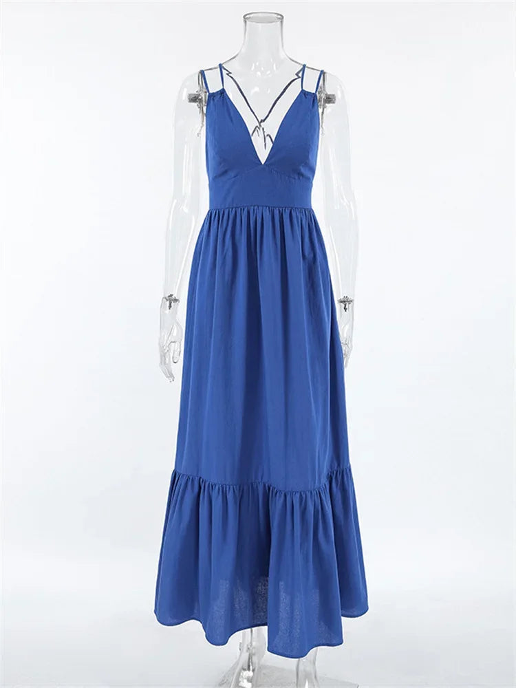 Patchwork Sleeveless Solid Maxi Dress Mssaz Desses