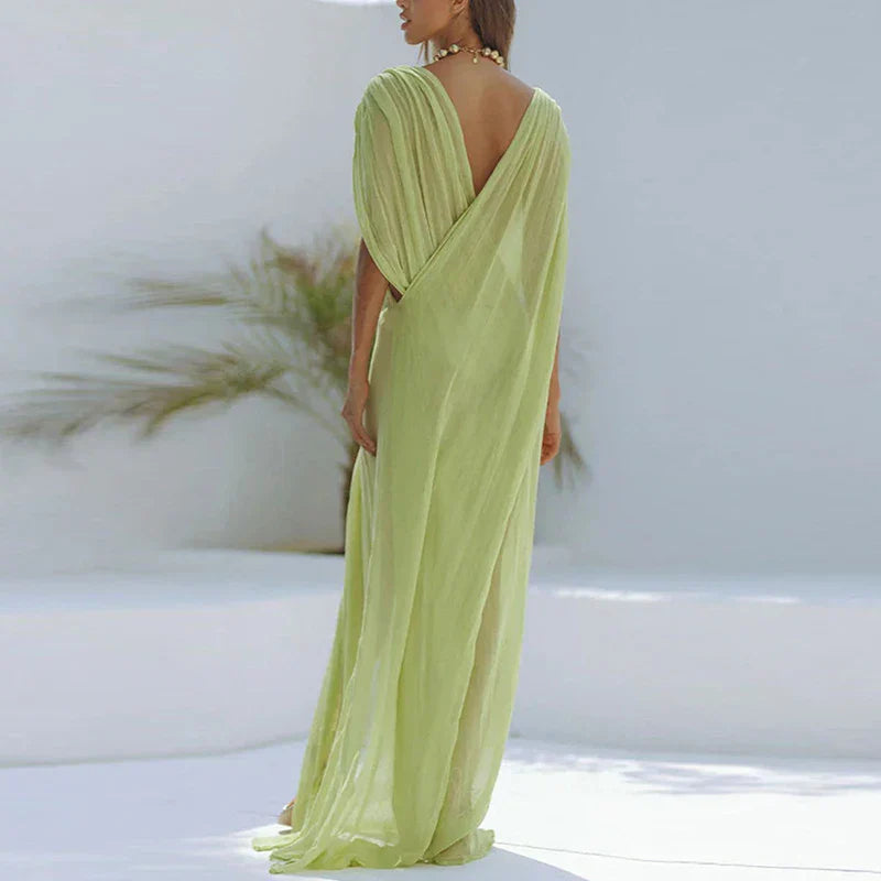 Mesh Perspective Solid Color Hollow Split Dress Mssaz Desses