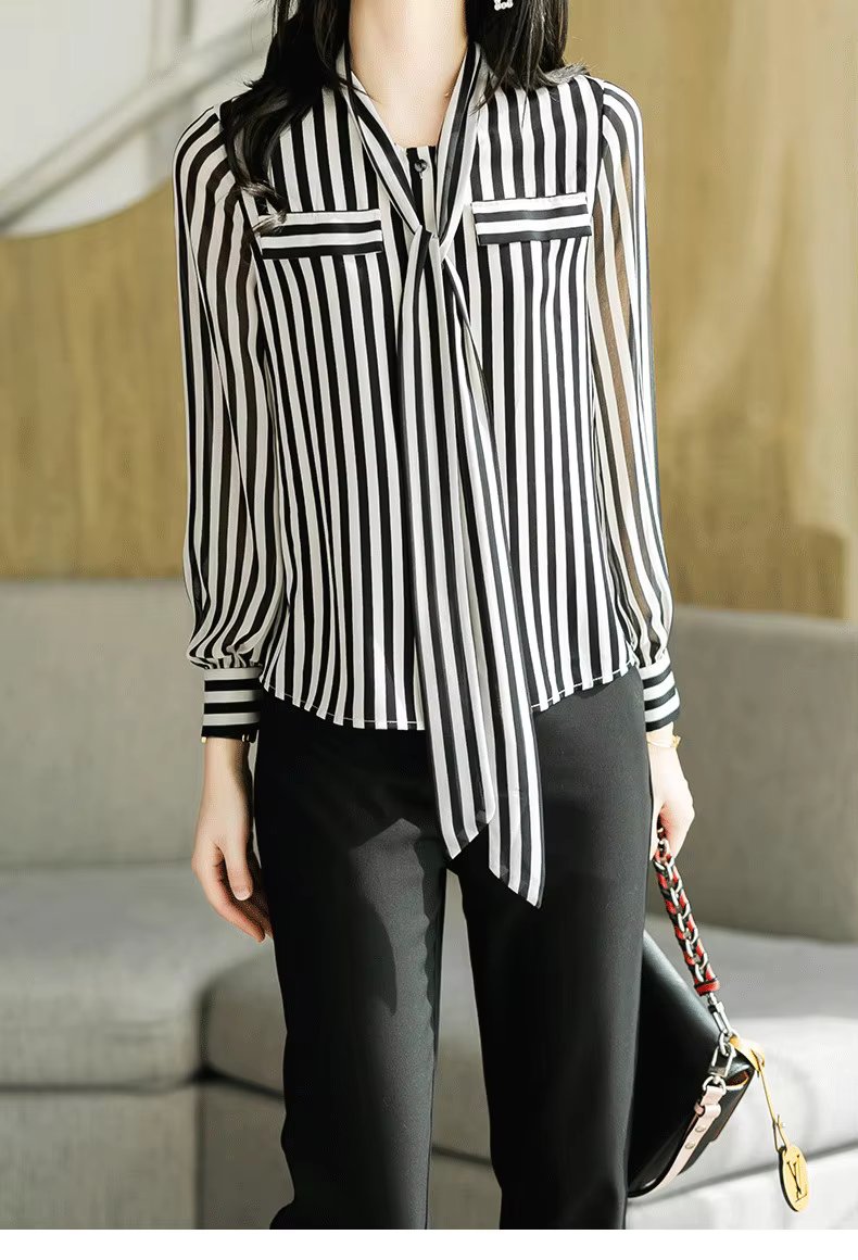 Elegant Striped Printing Long Sleeve Shirt Mssza