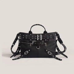 Moto and Biker Style Rivet Belt Large Capacity Tote Bag Mssza