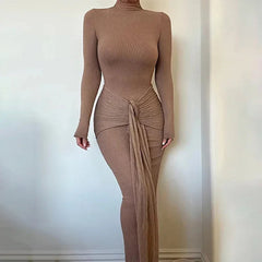 Long Sleeve Drape Turtleneck Maxi Dress Mssaz Desses