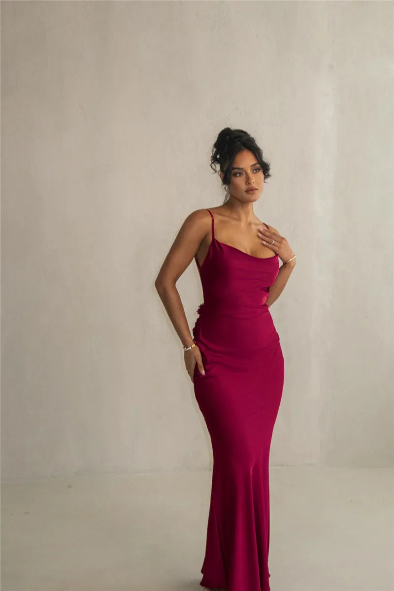 Floral Draped Open Back Spaghetti Strap Maxi Dress Mssaz Desses