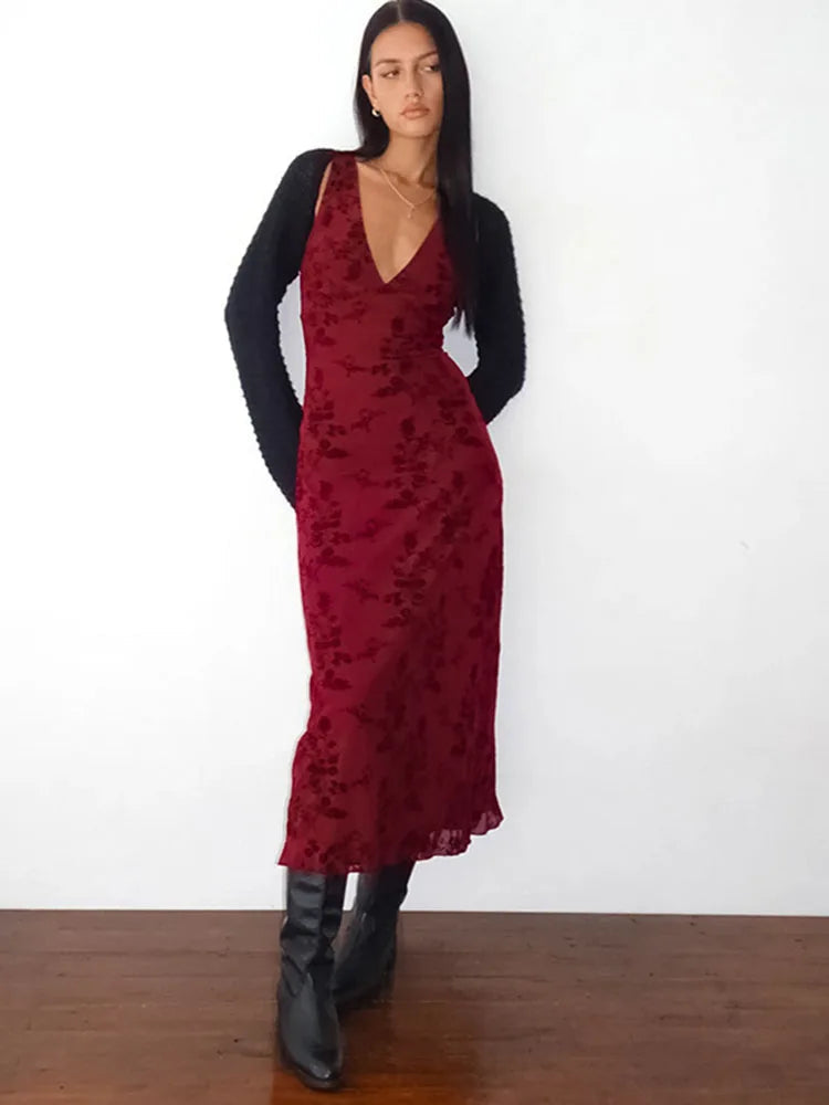 Printed Floral Sleeveless Long Dress Mssaz Desses