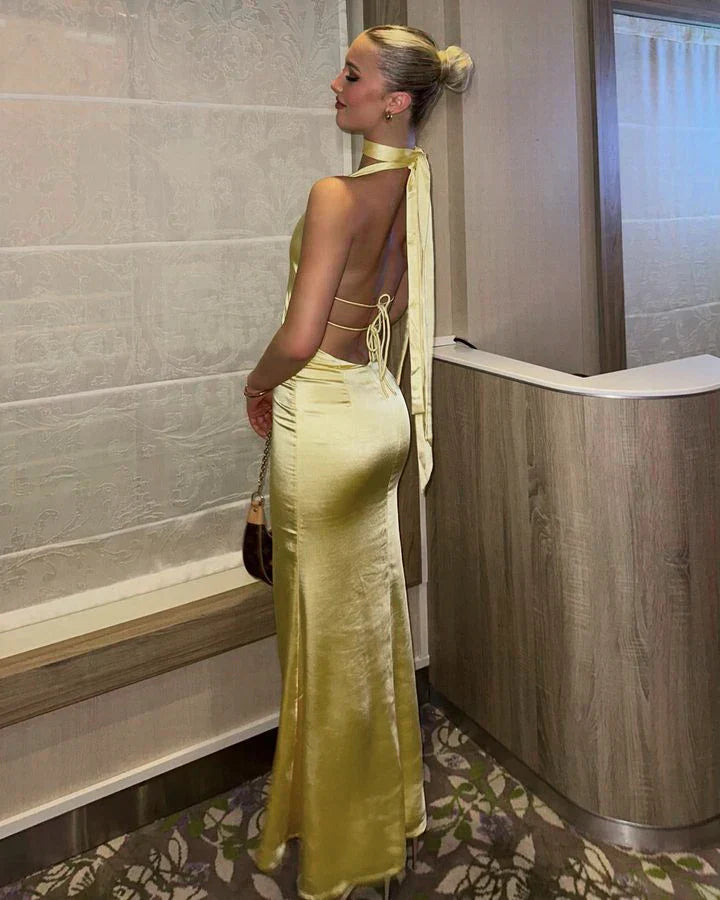 Satin Open Back Dress Mssaz Desses