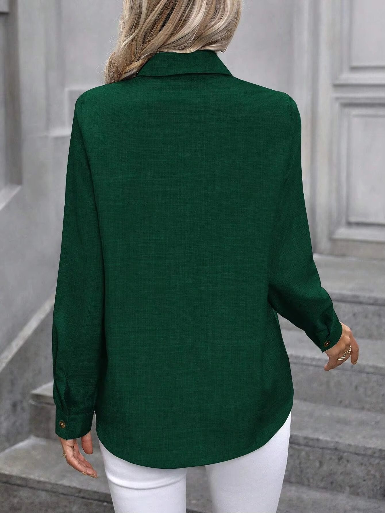 Casual A Solid Color Long-sleeved Lapel Simple Shirt Mssza