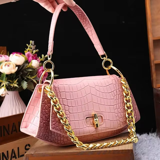 Crocodile Pattern Genuine Leather  Shoulder Messenger Bag Mssza