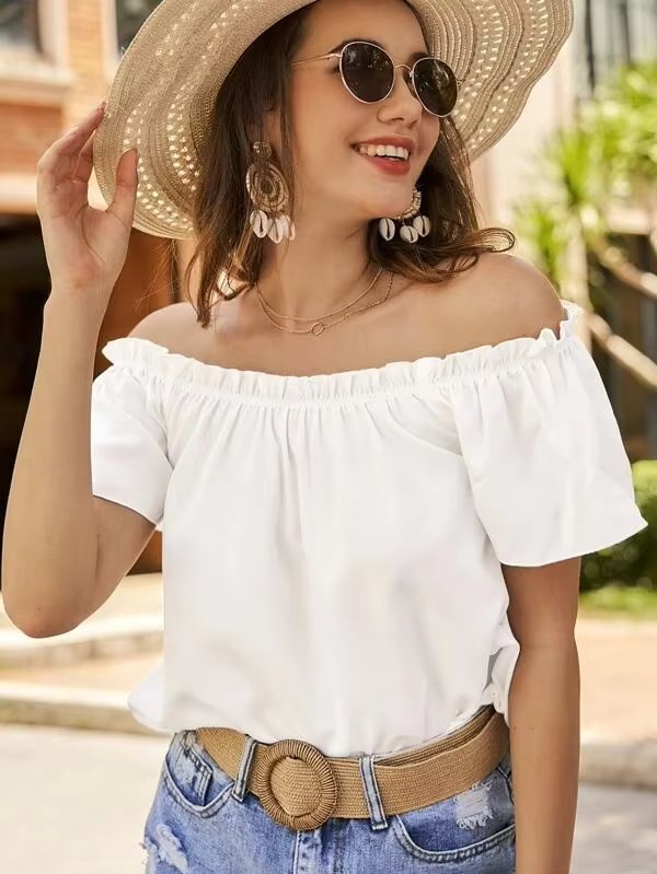 Off Shoulder Ruffle Edge Shirt Mssza