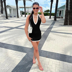 Contrast Open Back Halter Neck Mini Dress Mssaz Desses
