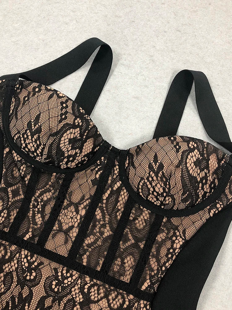 Lace Patchwork Black Midi Dress Mssaz Desses