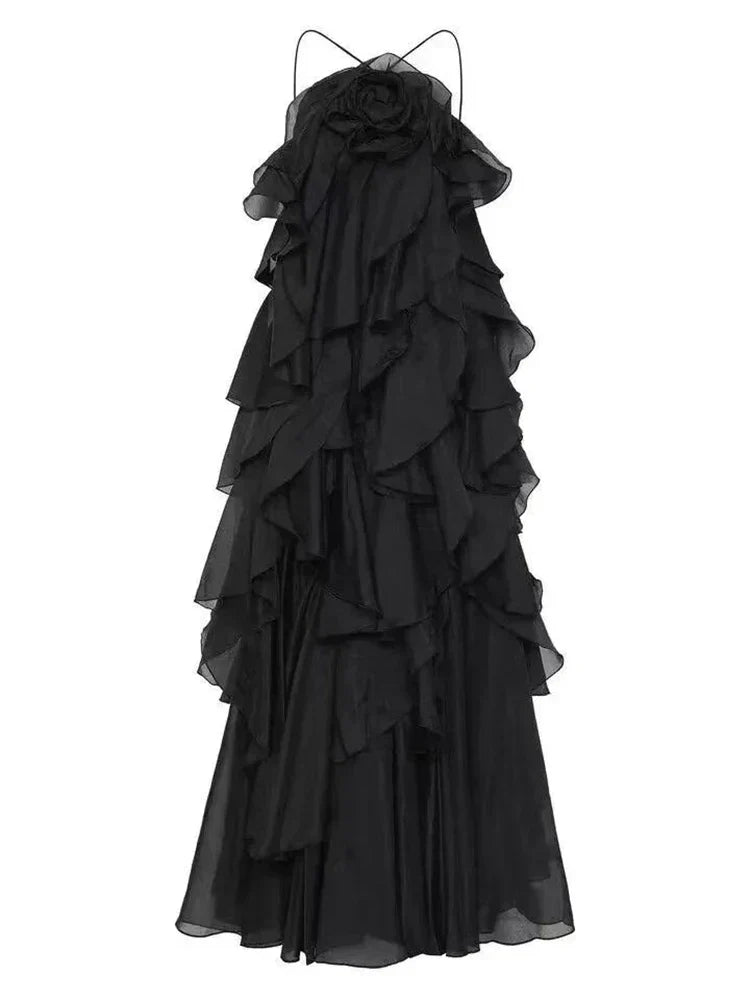 Halter 3D Flower Flounce Irregular Loose Maxi Dress Mssaz Desses