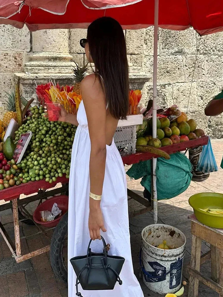Backless Midi Dress Camisole Chic V-Neck & Easy Fit Mssaz Desses